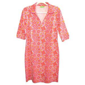 Katherine Way Pink Orange Floral Sheath Dress Women Size S Half Sleeve Stretch